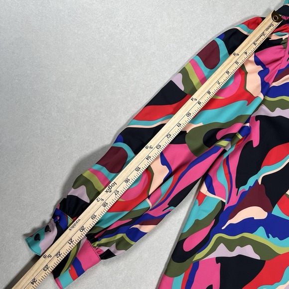 Crosby by Mollie Burch Women's Multicolor Blouse Sz S Ruffle Colorful Abstract - Picture 8 of 8